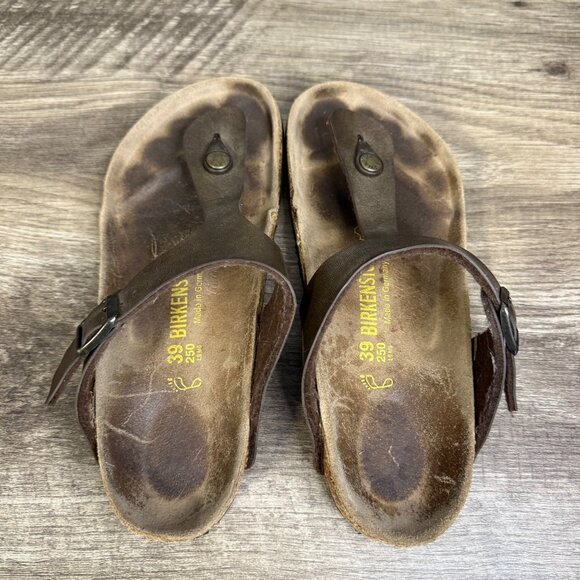 Birkenstock Gizeh Thong Strap Sandals Brown/Gold Leather Size 39 W8 - Picture 8 of 10